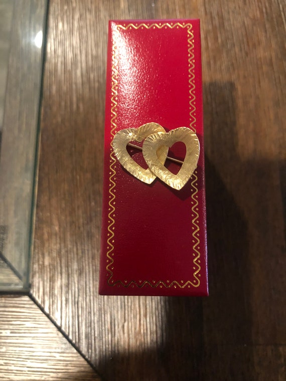 Vintage 14k gold interlocking double heart pin - image 1