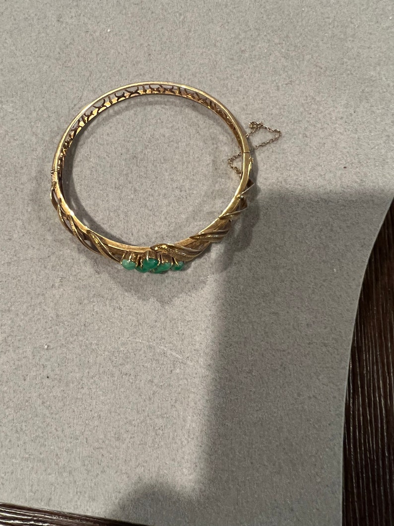 Vintage 14k gold and jade bangle bracelet. image 2