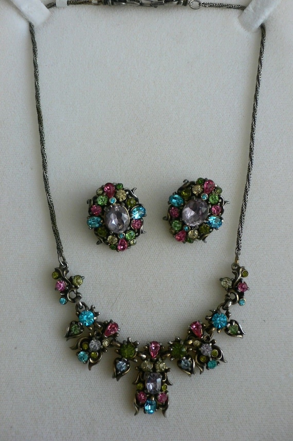 Vintage Hollycraft Pastel Multicolor Rhinestones … - image 1