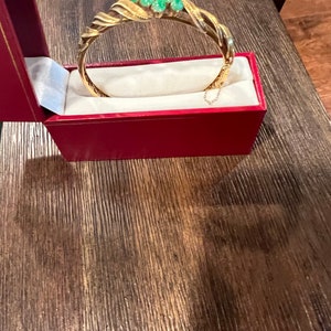 Vintage 14k gold and jade bangle bracelet. image 1