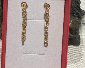 Vintage 14 k gold Byzantine chain pierced post dangling earrings