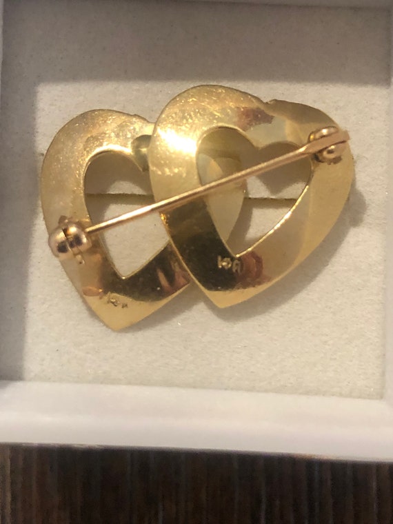 Vintage 14k gold interlocking double heart pin - image 3