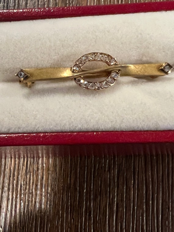 Victorian 14k and rose cut diamond bar pin