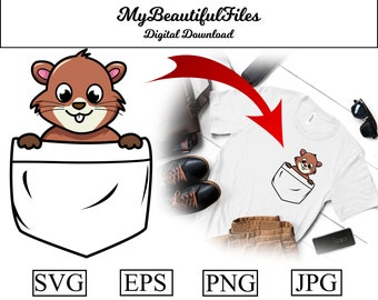 Pocket Beaver SVG,PNG - Digital Download - Cute Beaver File for printable art