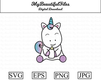 Baby Unicorn SVG, PNG - Téléchargement numérique - Cute Unicorn File pour l’art imprimable, planificateur, autocollant Licorne, Unicorn diy