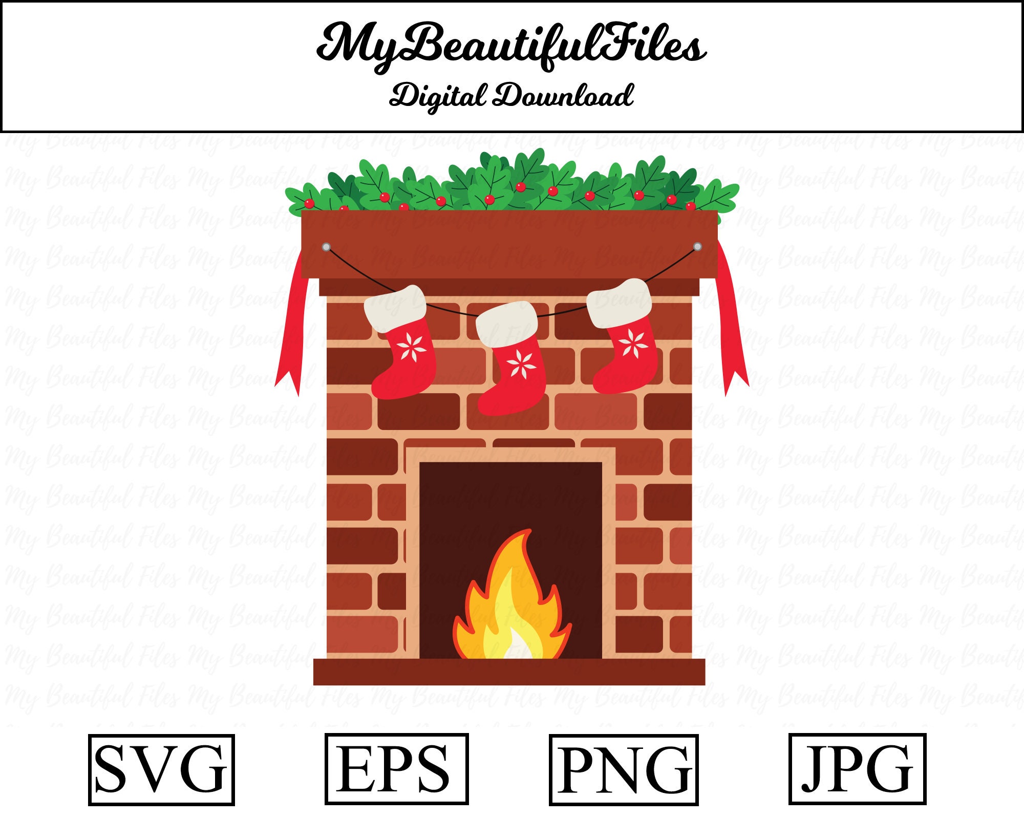 Decorated Fireplace SVGPNG Digital Download Cute Chimney | Etsy