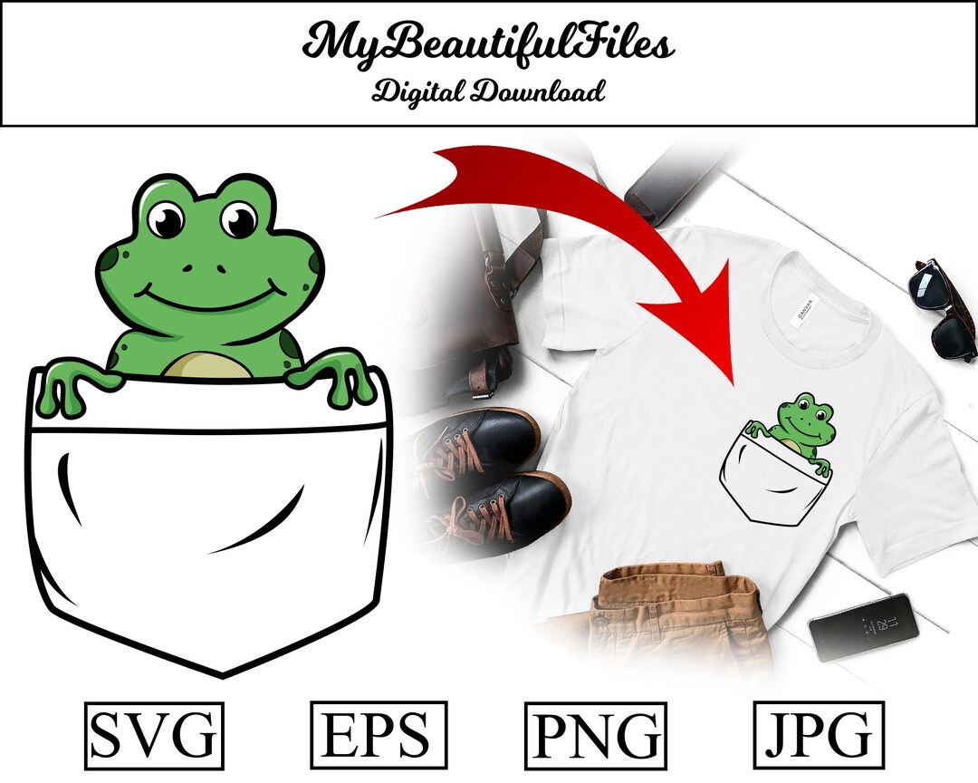 Pocket Frog SVG,PNG Digital Download Cute Frog File for Printable Art