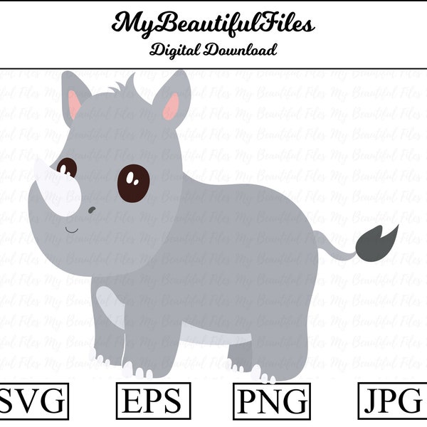 Rhino SVG,PNG -  Digital Download - Cute Rhino File for printable art, planner, cricut, Rhino diy, Rhino shirt