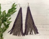 Fringe Earrings Seed Bead Earrings purple Earrings statement earrings beadwork shoulder duster earrings Sterling Silver Gifts for her
