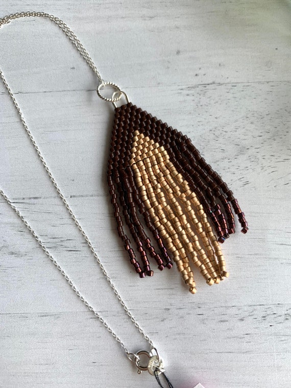 Maroon Fringe Necklace Seed Bead Pendant Long Necklace Burgundy