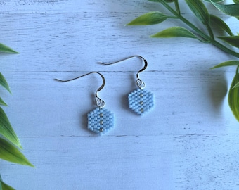 Periwinkle Earrings Light Blue Minimalist Seed Bead Earrings Geo Earrings Hexagon Earrings Minimal Earrings Honeycomb Dangle Earrings