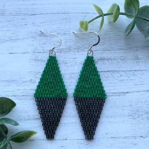 Green Earrings Gray Earrings Colorblock Earrings Diamond Earrings Seed Bead Earrings Geometric Earrings Statement Dangle Earrings