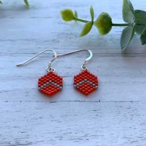 Coral Earrings Gray Earrings Orange EarringsTiny Seed Bead Earrings Geo Earrings Hexagon Earrings Minimal Earrings Honeycomb Dangle Earrings