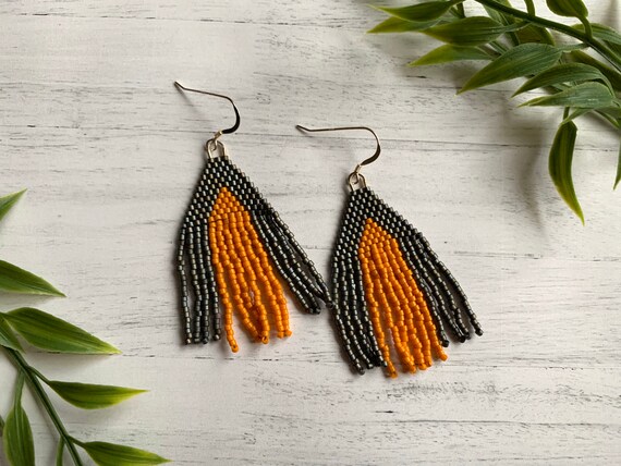 Gray Beaded Earrings Yellow Statement Fringe Earrings  display picture 3