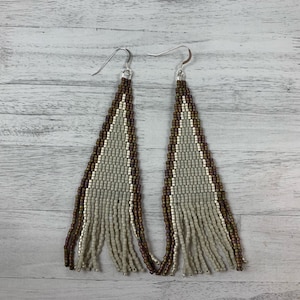 Fringe Earrings Seed Bead Earrings Ivory Earrings Taupe Earrings shoulder duster earrings Sterling Silver Olive Earrings Gifts for her