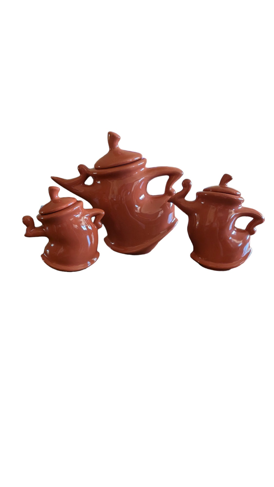 Orange Sassy Ceramic Dancing Whimsical Teapots Set of UK