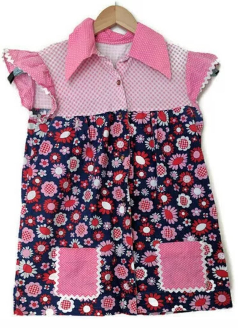 Handmade Smock Shirt Womens Small Polka Dots Flowers Gingham Pink Blue Red
