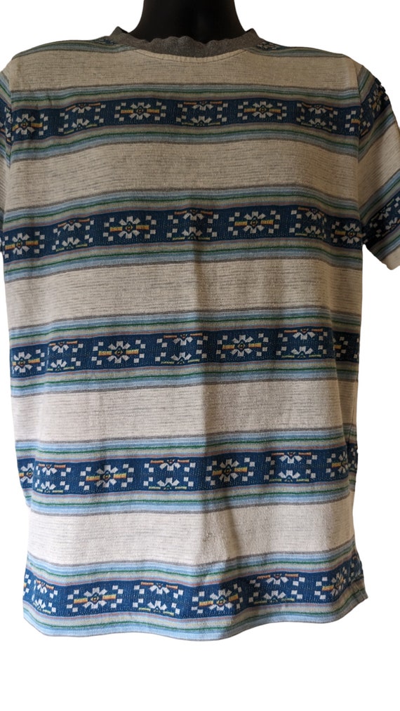 Aztec Vintage 70s Striped Tshirt Size Large - image 1