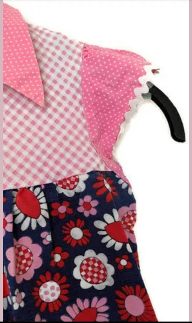 Handmade Smock Shirt Womens Small Polka Dots Flowers Gingham Pink Blue Red
