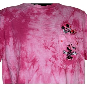 Disney Mickey Minnie Mouse Tie Dye Tshirt Pocket Embroidered Size L