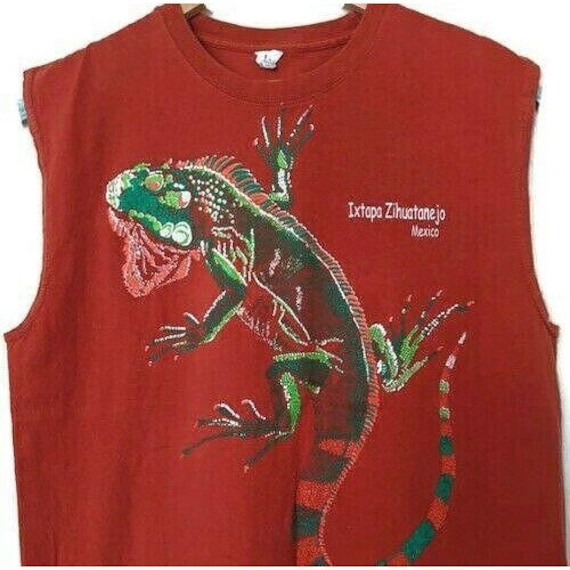 Iguana Reptile Shirt Orange Yazbek Ixtapa Zihuata… - image 1