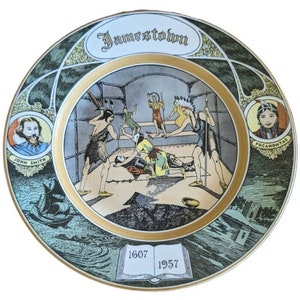 Homer Laughlin Vintage 50s Cavalier Eggshell Jamestown Plate 350th Anniversary