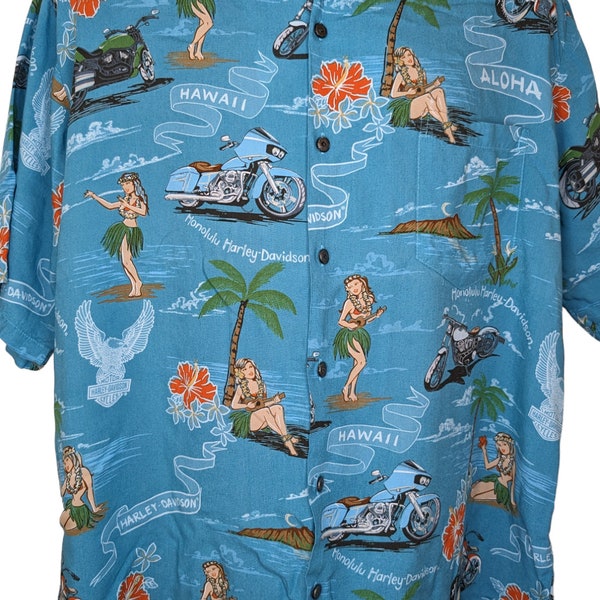 Harley Davidson Hawaiiaans shirt XL heren blauw Hawaii gemaakt in de VS
