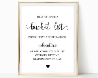 Wedding Bucket List Sign, 8x10, Printable Marriage Bucket List Table Sign, Instant Download PDF, Guestbook, Wedding Table Sign, Calligraphy