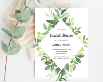Greenery Bridal Shower Invitation template, Eucalyptus Theme Editable Invitation, Instant Download PDF, Botanical, Boho Bridal, DIY Invite