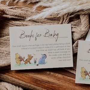 WINNIE - Winnie l'ourson livres pour modèle d'invitation de douche de bébé, modifiable Winnie l'ourson apporter une carte d'insertion de carte de livre, genre neutre