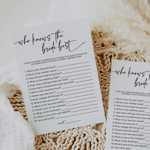 MILA - Bridal Shower Games Instant Download, Who Knows The Bride Best Game Template, Editable Bridal Shower Game, Printable Shower Games