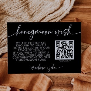 ABBY - Huwelijksreis Fondskaartsjabloon, Huwelijksreiswens QR-code, Huwelijksreis Venmo Wensinzet, Moderne Bruiloft Cash Card, Minimalistische Bruiloft
