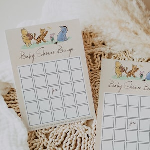 WINNIE - Bingo de Baby Shower Imprimible, Plantilla de Baby Shower de Winnie the Pooh, Juegos de Baby Shower, Tarjetas de Bingo Imprimibles, Tarjetas de Bingo Editables