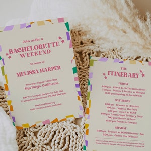 Retro Bachelorette Party Invite, 70s Bachelorette Party, Retro Bachelorette Itinerary, Bachelorette Itinerary Template, Disco Bachelorette