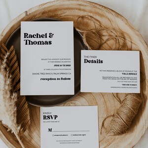 Retro Wedding Invitation Template, Minimal Wedding Invitation Template, Modern Retro Editable Wedding Invite, Retro Wedding Invitation Suite