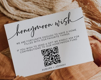 MILA - Honeymoon Fund Card Template, Honeymoon Wish QR Code, Minimalist Wedding Honeymoon Wish Insert Card, Modern Wedding Cash Card