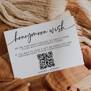 MILA - Flitterwochen Fund Card Template, Flitterwochen Wunsch QR Code, Minimalistische Hochzeit Flitterwochen Wunsch Einlegekarte, Moderne Hochzeit Geldkarte