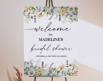 Bridal Shower Welcome Sign Template, Wildflower Bridal Shower Sign, Pink Floral Bridal Shower Sign Template, Wildflower Wedding Sign