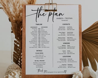 MILA - Wedding Party Timeline, Printable Wedding Day Schedule, Bridal Party Timeline, Wedding Party Itinerary Schedule, Editable Template