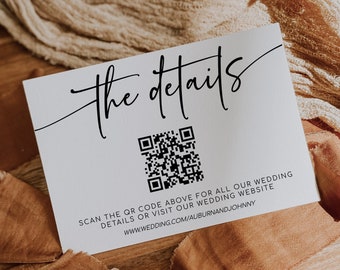 MILA - QR Code Details Card, Modern Wedding Details Card Template, Minimalist Wedding Insert, Details Insert Editable Invitation Insert Card