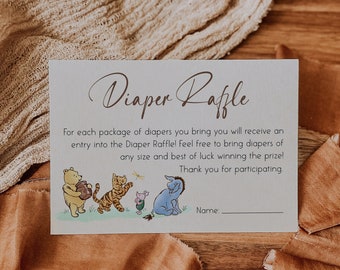 WINNIE - Winnie The Pooh Diaper Raffle Ticket, Baby Shower Diaper Raffle Card, Vintage Pooh Bear Bring A Pack Of Diapers Baby Shower Game
