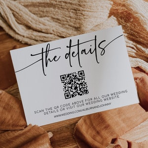 MILA - QR Code Details Card, Modern Wedding Details Card Template, Minimalist Wedding Insert, Details Insert Editable Invitation Insert Card