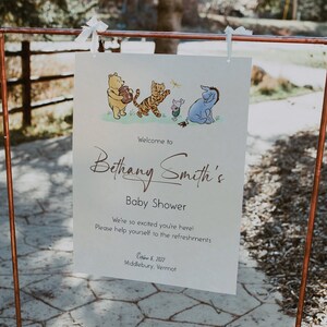 WINNIE - Winnie the Pooh Bear Classic Baby Shower Welcome Sign Template, Vintage Pooh Bear Welcome Poster, Printable Welcome Baby Shower