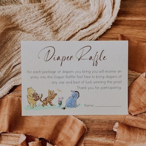 WINNIE - Billet de tombola pour couches Winnie l'ourson, carte de tombola pour couches pour baby shower, ourson vintage apporte un paquet de couches pour baby shower