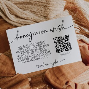 MILA - Flitterwochen Fund Card Template, Flitterwochen Wunsch QR Code, Flitterwochen Venmo Wunsch Einsatz, Moderne Geldkarte Hochzeit, Minimalistische Hochzeit