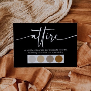 ABBY - Modèle de carte de tenue de mariage, carte d'informations sur le mariage, carte de palette de couleurs de mariage, carte de tenue d'invité de mariage, carte de code vestimentaire invité