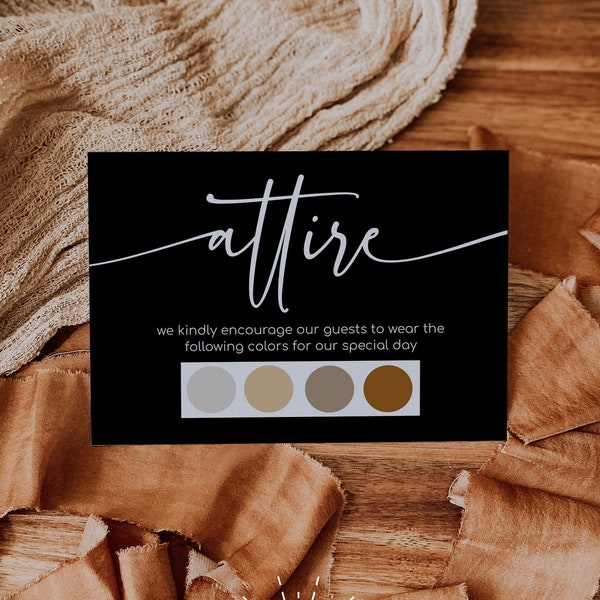 ABBY - Wedding Attire Card Template, Wedding Information Card, Wedding Color Palette Card, Wedding Guest Attire Card, Guest Dress Code Card