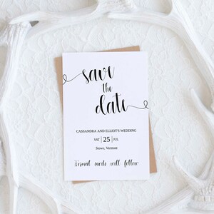 Save the Date Printable, Minimalist, Modern Script, Simple, Calligraphy Wedding Invitation, Save the Date Template, Editable Save the Date
