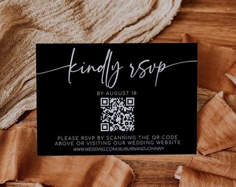 ABBY - QR Code Response Card, RSVP Online, Modern Wedding Reply Card, Minimalist Black qr Code Response Card, Minimalist Wedding Reply Card