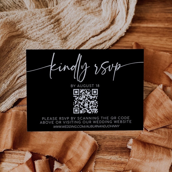 ABBY - QR Code Response Card, RSVP Online, Modern Wedding Reply Card, Minimalist Black qr Code Response Card, Minimalist Wedding Reply Card